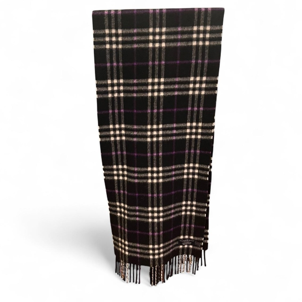 Vintage Burberry Classic cashmere black and purple plaid scarf